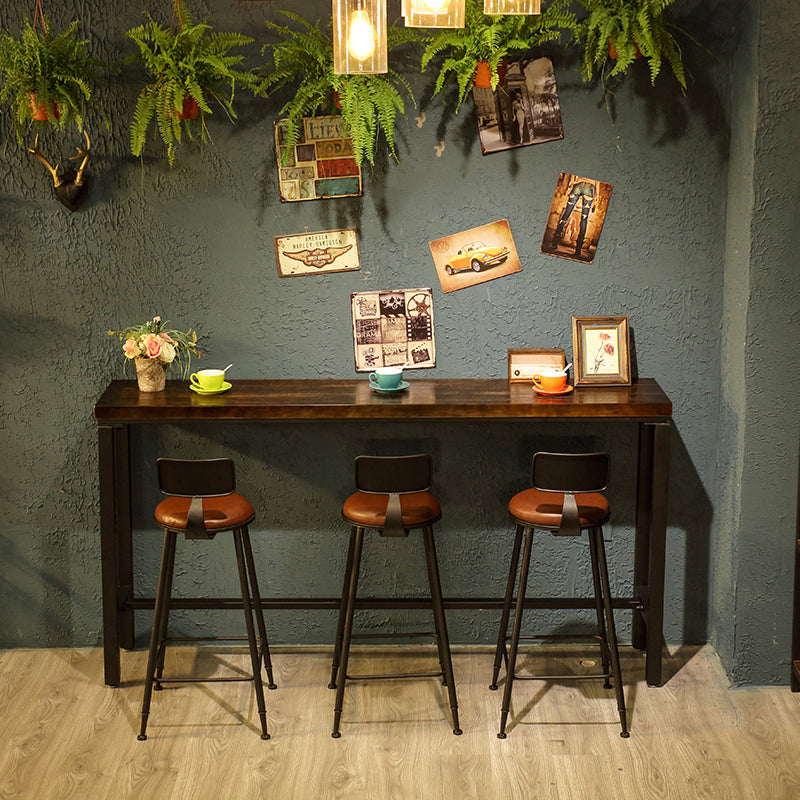 Brown Wood Top Counter Table Metal Black Legs Industrial Bar Table for Restaurant