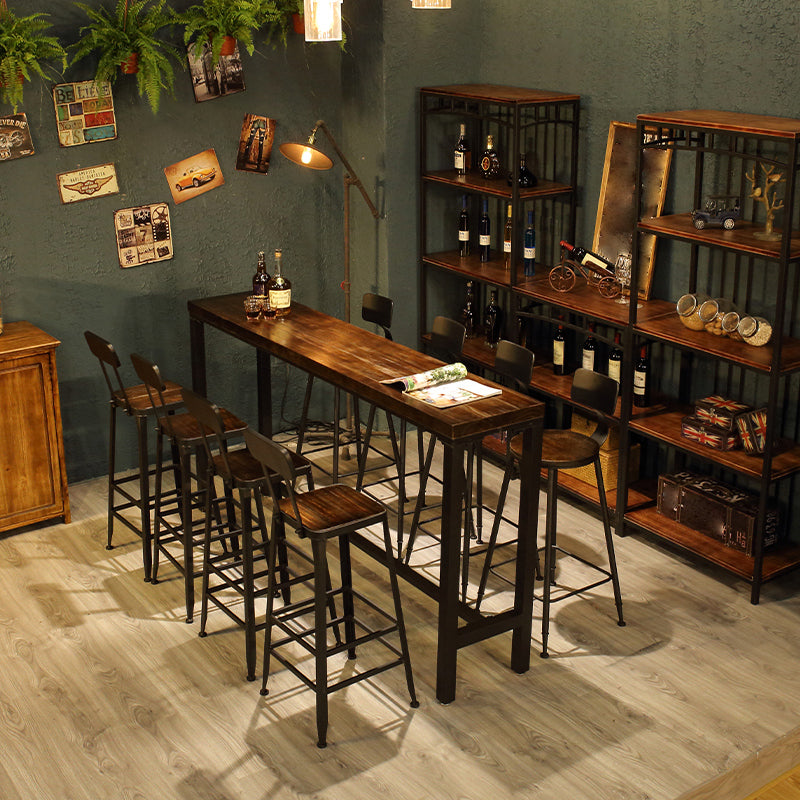Brown Wood Top Counter Table Metal Black Legs Industrial Bar Table for Restaurant