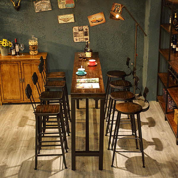 Brown Wood Top Counter Table Metal Black Legs Industrial Bar Table for Restaurant