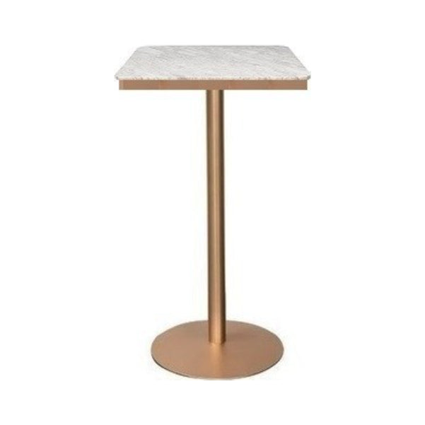 Glam White Faux Marble Bistro Table Indoor Gold Bar Table with Single Pedestal, Only Table