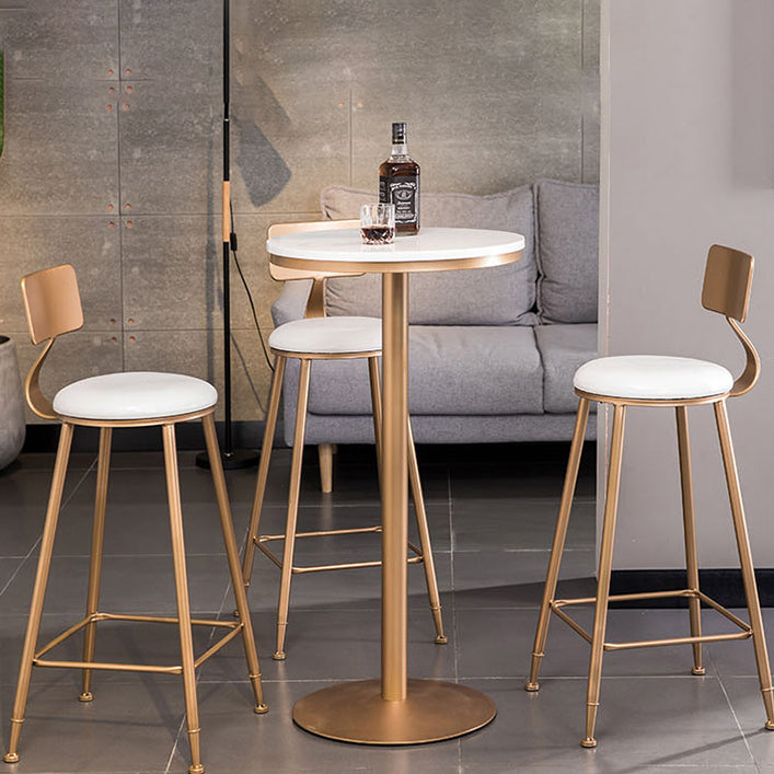 Glam White Faux Marble Bistro Table Indoor Gold Bar Table with Single Pedestal, Only Table