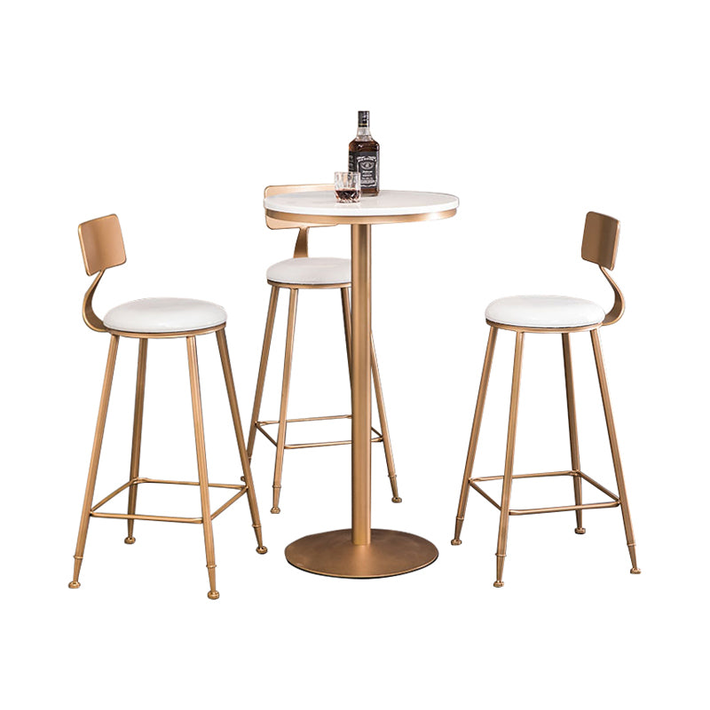 Glam White Faux Marble Bistro Table Indoor Gold Bar Table with Single Pedestal, Only Table