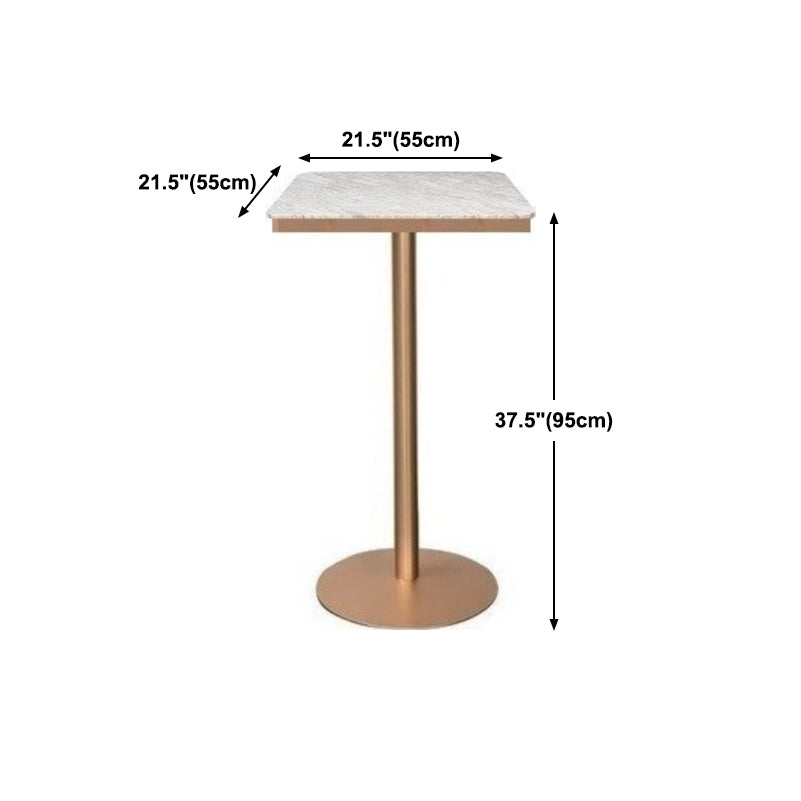 Glam White Faux Marble Bistro Table Indoor Gold Bar Table with Single Pedestal, Only Table