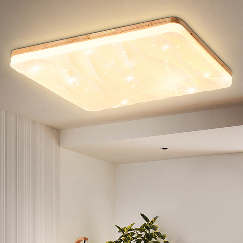 Geometry Shape LED Ceiling Lamp Modern Simple Style Wood 1 Light Flush Mount for Bedroom