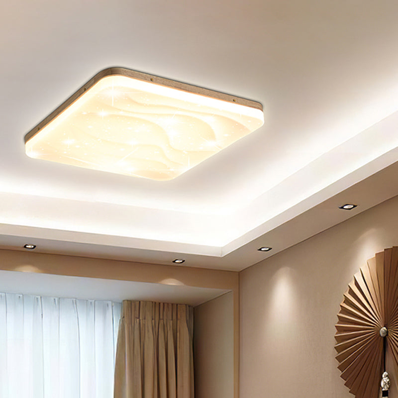 Geometry Shape LED Ceiling Lamp Modern Simple Style Wood 1 Light Flush Mount for Bedroom