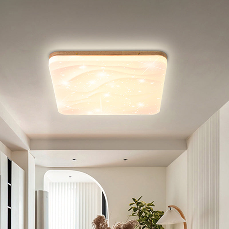 Geometry Shape LED Ceiling Lamp Modern Simple Style Wood 1 Light Flush Mount for Bedroom