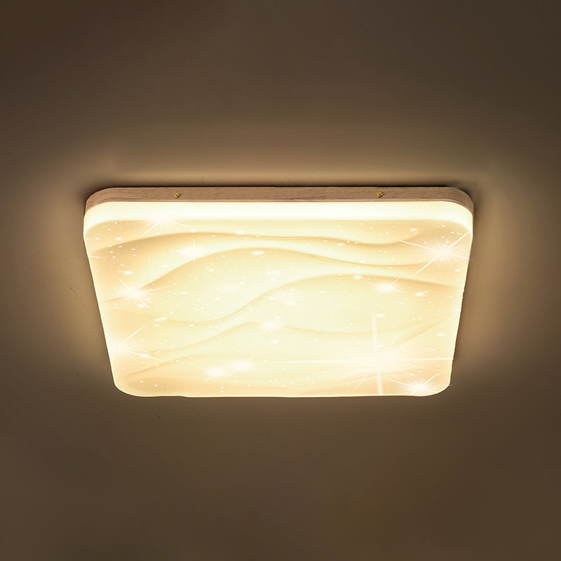 Geometry Shape LED Ceiling Lamp Modern Simple Style Wood 1 Light Flush Mount for Bedroom