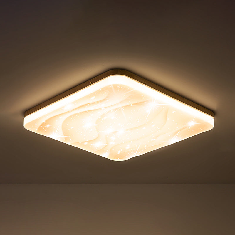 Geometry Shape LED Ceiling Lamp Modern Simple Style Wood 1 Light Flush Mount for Bedroom