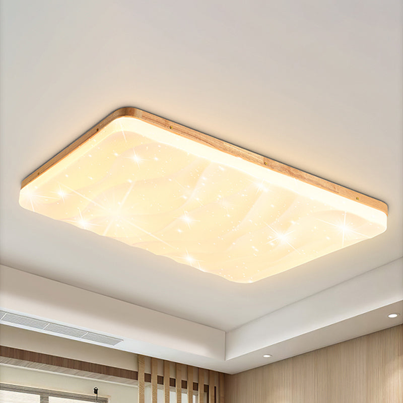 Geometry Shape LED Ceiling Lamp Modern Simple Style Wood 1 Light Flush Mount for Bedroom