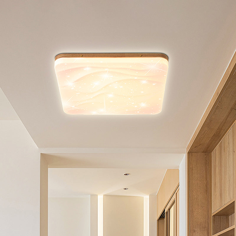 Geometry Shape LED Ceiling Lamp Modern Simple Style Wood 1 Light Flush Mount for Bedroom