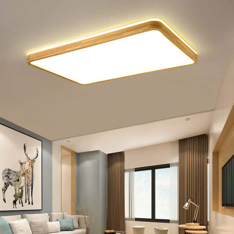 Geometry Shape LED Ceiling Lamp Modern Simple Style Wood 2 Lights Flush Mount for Living Room