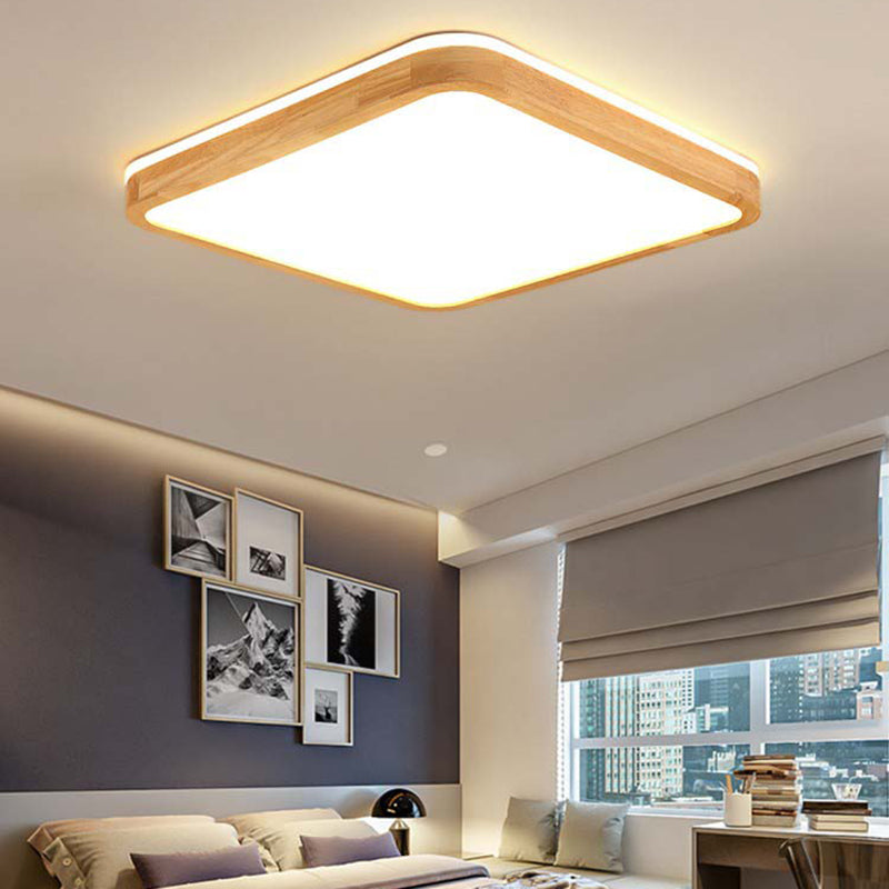 Geometry Shape LED Ceiling Lamp Modern Simple Style Wood 2 Lights Flush Mount for Living Room