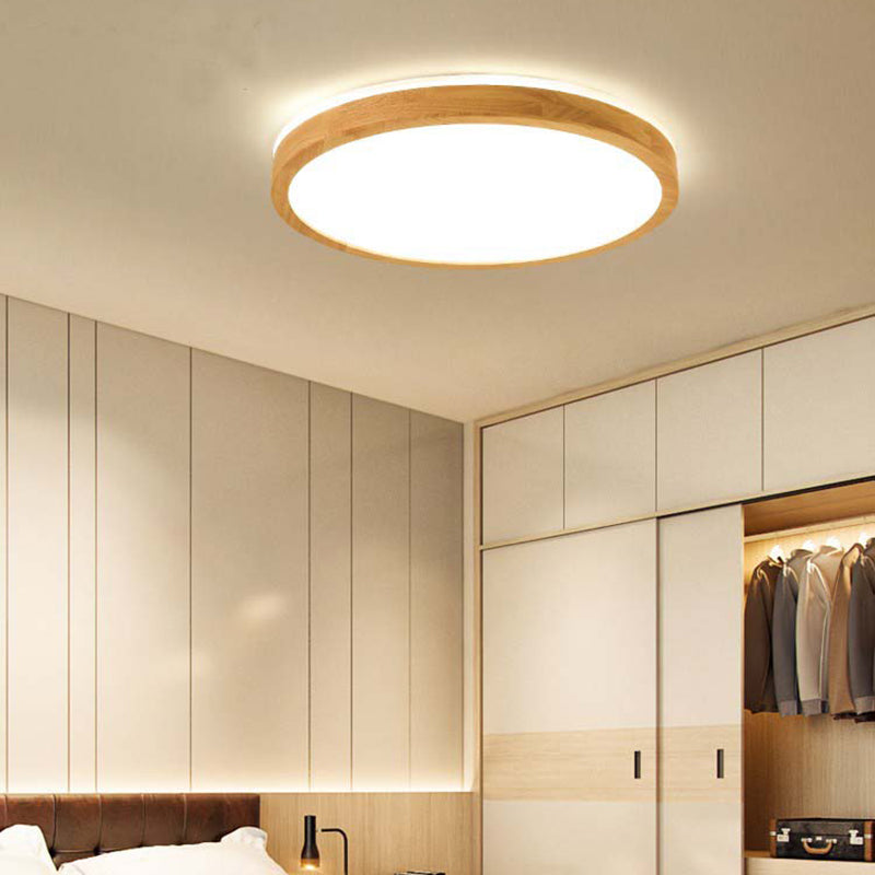 Geometry Shape LED Ceiling Lamp Modern Simple Style Wood 2 Lights Flush Mount for Living Room
