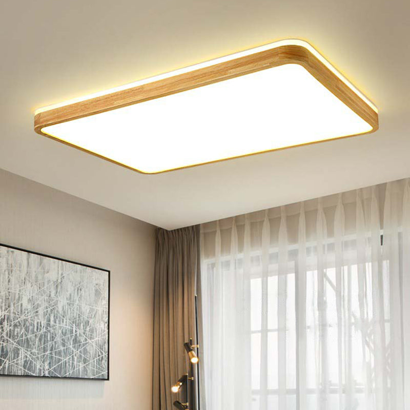 Geometry Shape LED Ceiling Lamp Modern Simple Style Wood 2 Lights Flush Mount for Living Room