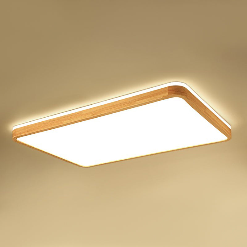 Geometry Shape LED Ceiling Lamp Modern Simple Style Wood 2 Lights Flush Mount for Living Room