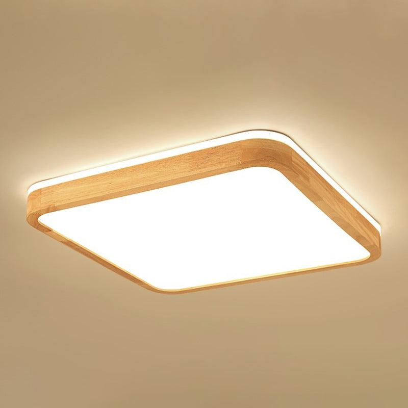 Geometry Shape LED Ceiling Lamp Modern Simple Style Wood 2 Lights Flush Mount for Living Room