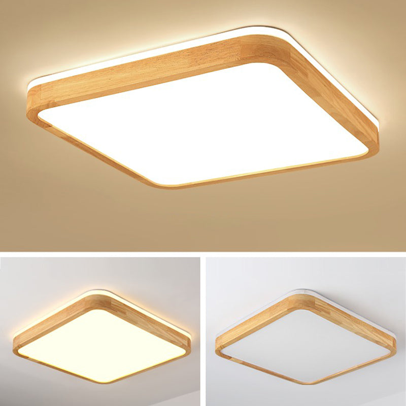 Geometry Shape LED Ceiling Lamp Modern Simple Style Wood 2 Lights Flush Mount for Living Room