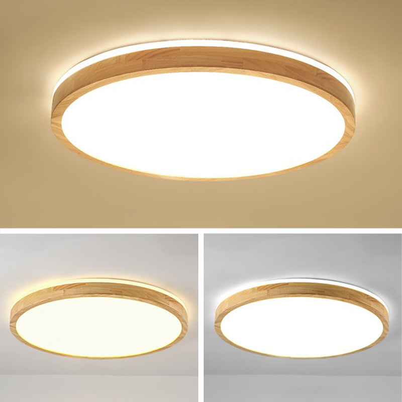 Geometry Shape LED Ceiling Lamp Modern Simple Style Wood 2 Lights Flush Mount for Living Room