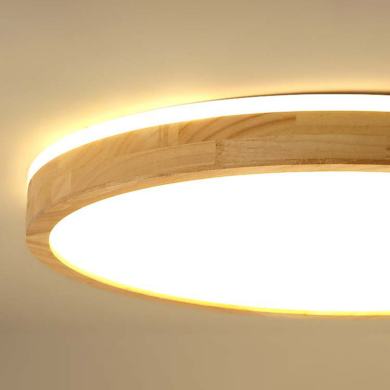 Geometry Shape LED Ceiling Lamp Modern Simple Style Wood 2 Lights Flush Mount for Living Room