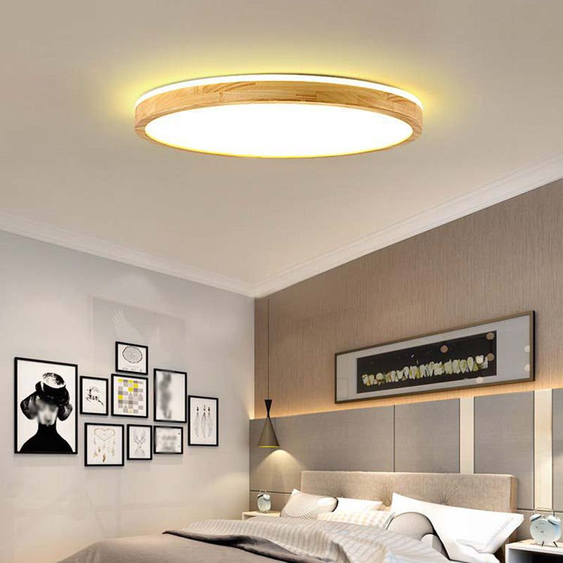 Geometry Shape LED Ceiling Lamp Modern Simple Style Wood 2 Lights Flush Mount for Living Room