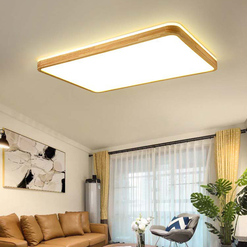 Geometry Shape LED Ceiling Lamp Modern Simple Style Wood 2 Lights Flush Mount for Living Room