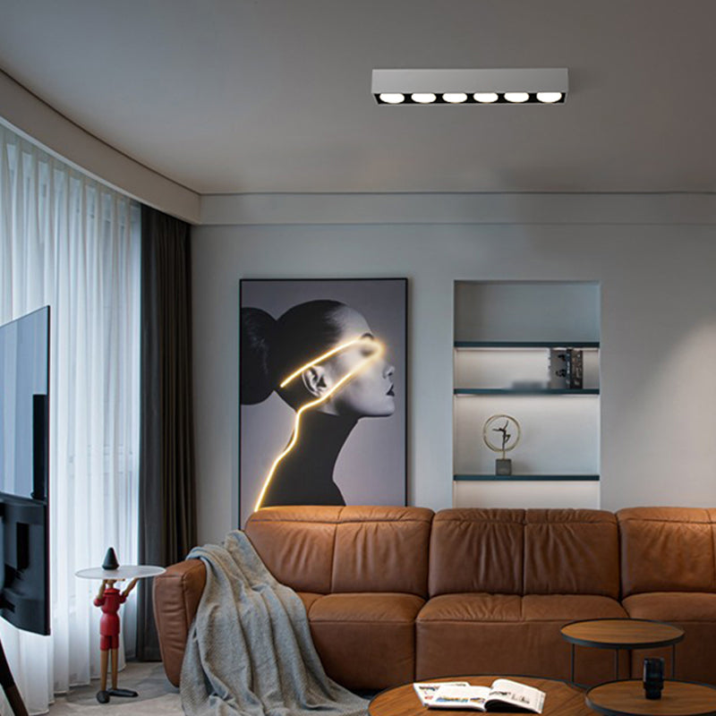 Rectangle Shape LED Ceiling Lamp Modern Simple Style Aluminium 6 Lights Flush Mount for Living Room