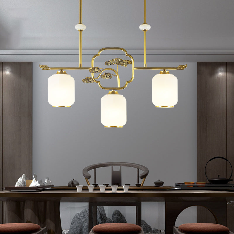 Éclairage d'éclairage d'île géométrique Contemporain 3 Éclairage d'îlot de cuisine léger avec une teinte en verre