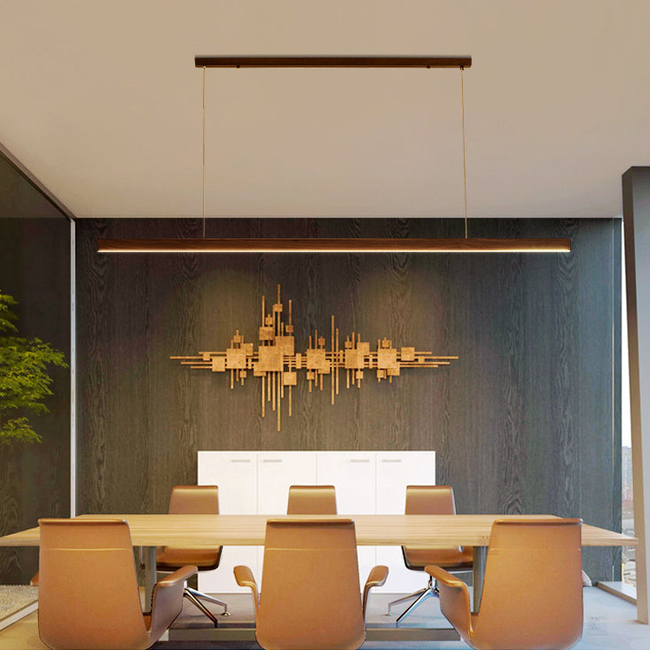 Contemporary Kitchen Pendant Light Linear Wood 1 Light Pendant Lighting Fixture