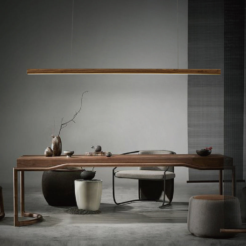Contemporary Kitchen Pendant Light Linear Wood 1 Light Pendant Lighting Fixture