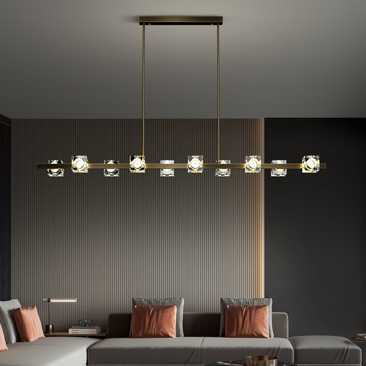Contemporary Island Light Cube-Shaped Crystal Island Pendant Lights for Kitchen