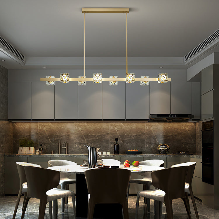 Contemporary Island Light Cube-Shaped Crystal Island Pendant Lights for Kitchen