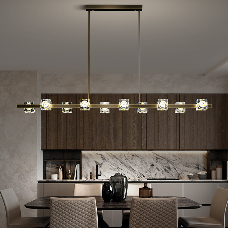 Contemporary Island Light Cube-Shaped Crystal Island Pendant Lights for Kitchen