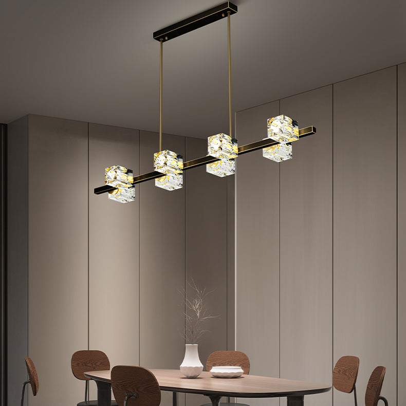 Contemporary Island Light Cube-Shaped Crystal Island Pendant Lights for Kitchen