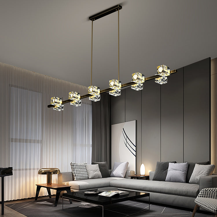 Contemporary Island Light Cube-Shaped Crystal Island Pendant Lights for Kitchen
