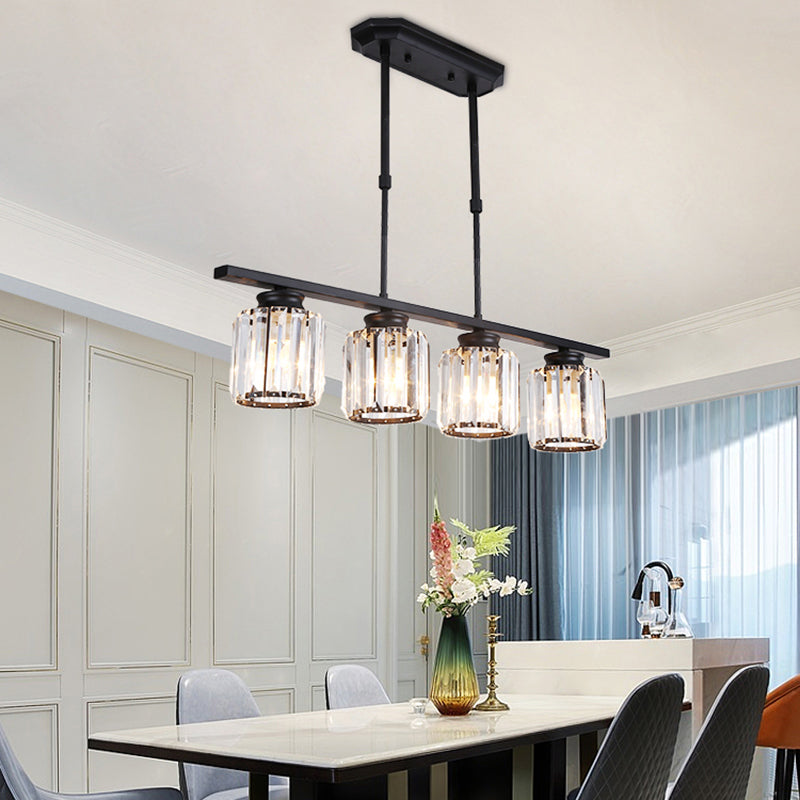 Contemporary Island Light Cylinder Crystal Island Pendant Lights for Kitchen