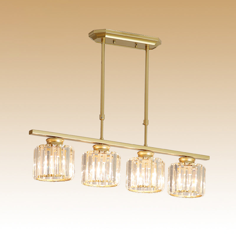 Contemporary Island Light Cylinder Crystal Island Pendant Lights for Kitchen