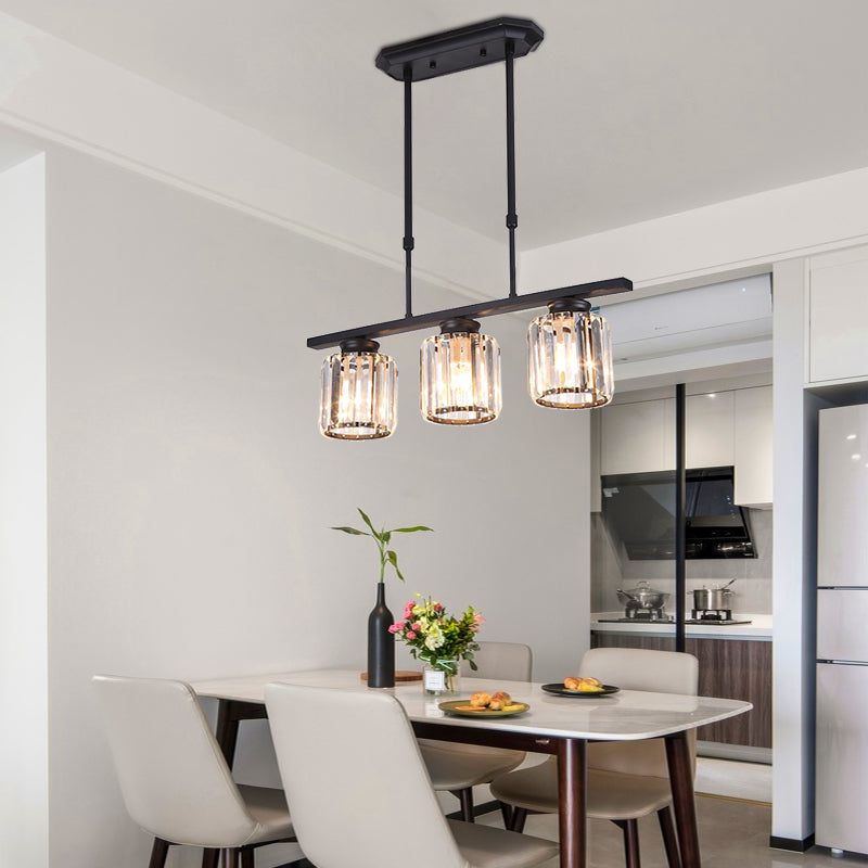 Contemporary Island Light Cylinder Crystal Island Pendant Lights for Kitchen