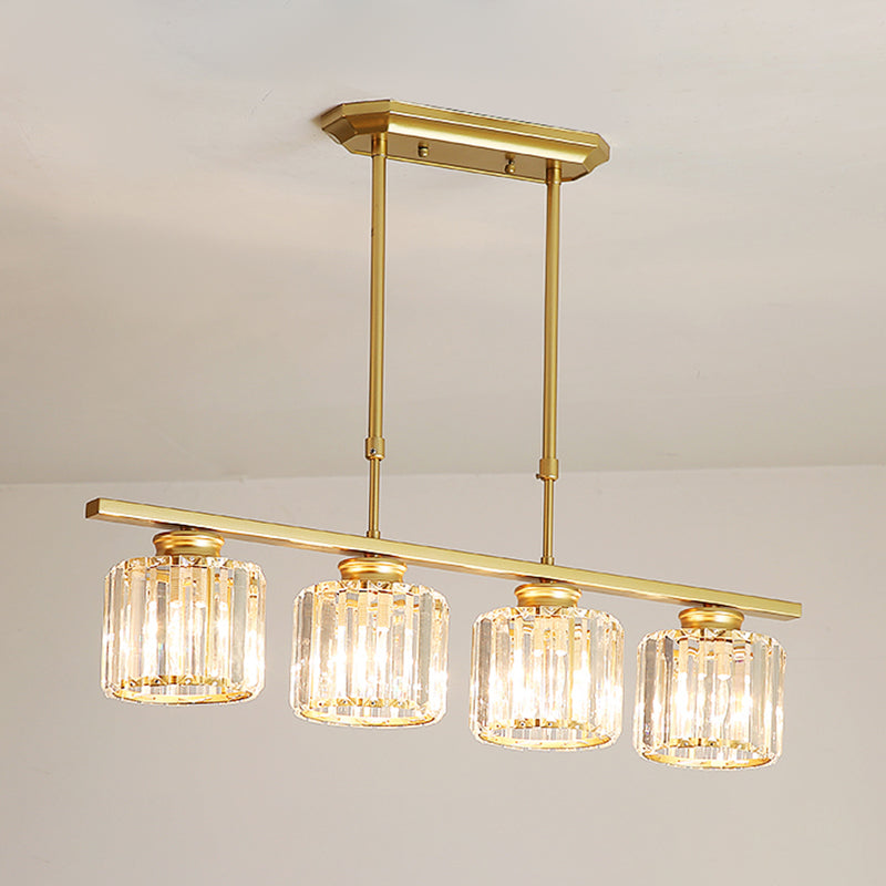 Contemporary Island Light Cylinder Crystal Island Pendant Lights for Kitchen