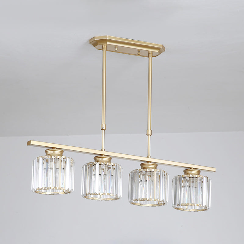 Contemporary Island Light Cylinder Crystal Island Pendant Lights for Kitchen