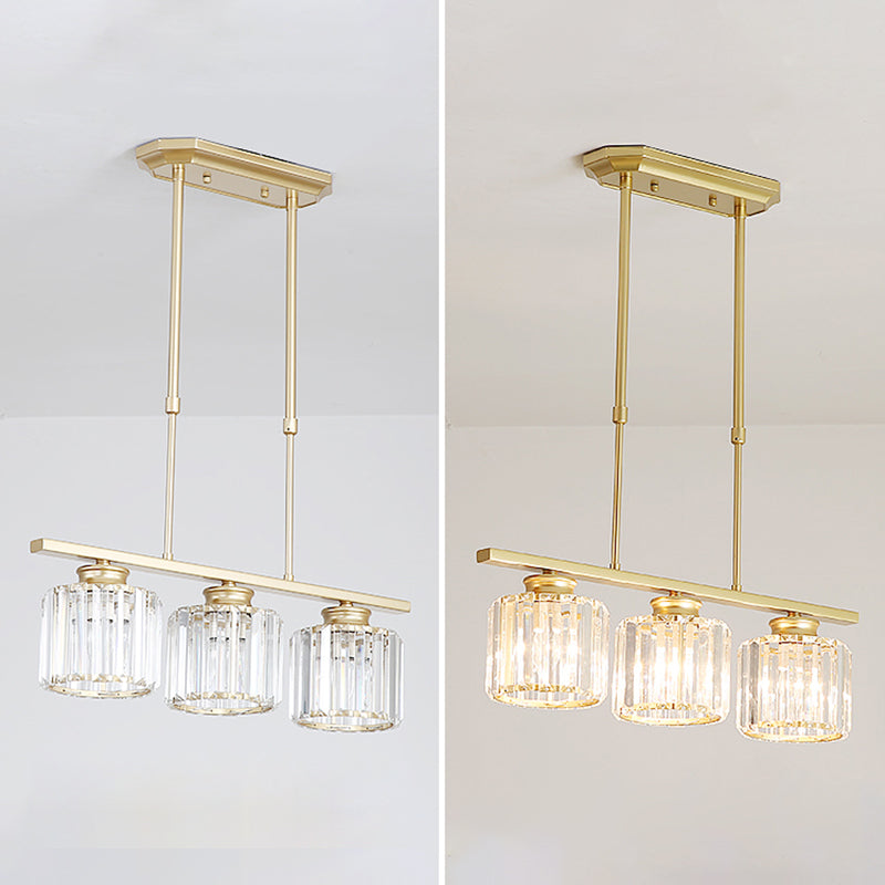 Contemporary Island Light Cylinder Crystal Island Pendant Lights for Kitchen