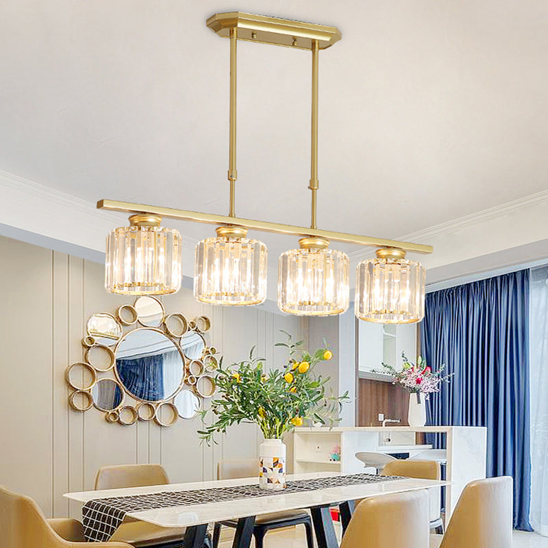 Contemporary Island Light Cylinder Crystal Island Pendant Lights for Kitchen