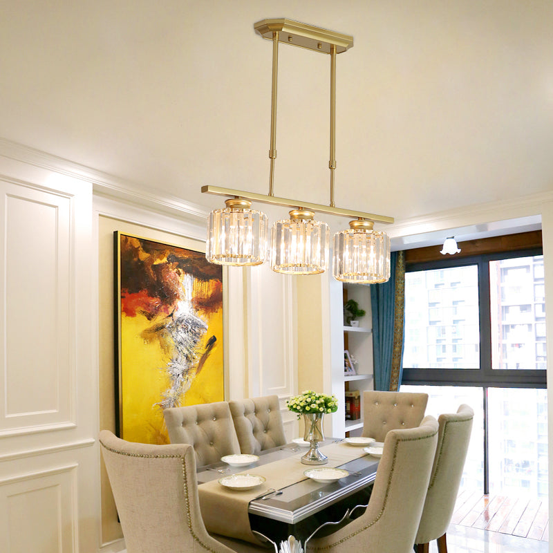 Contemporary Island Light Cylinder Crystal Island Pendant Lights for Kitchen