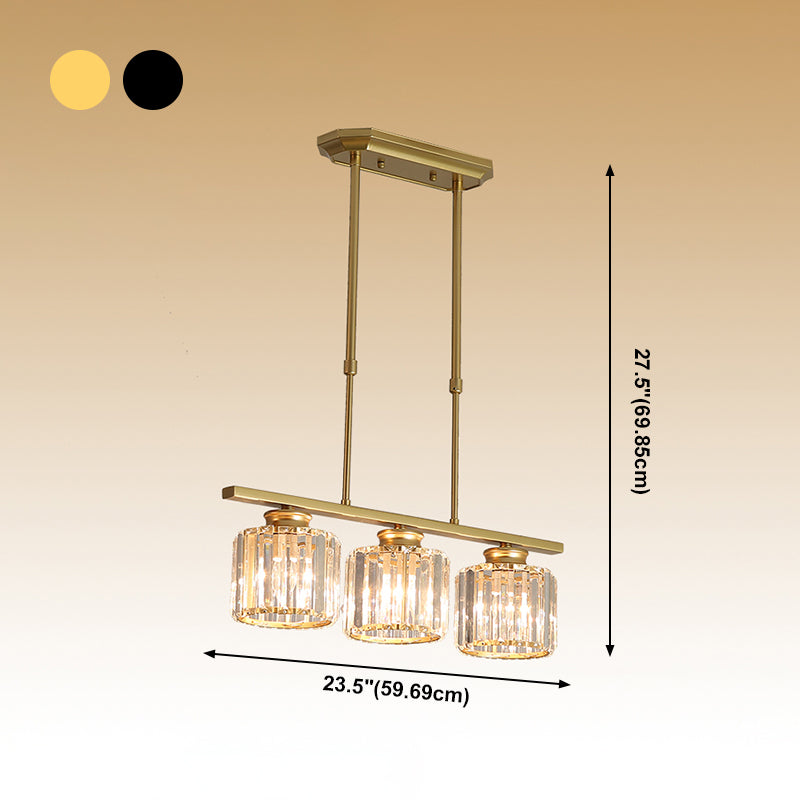 Contemporary Island Light Cylinder Crystal Island Pendant Lights for Kitchen