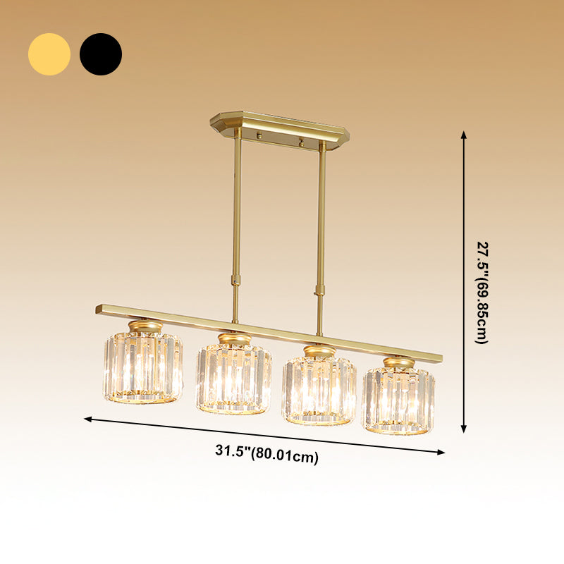 Contemporary Island Light Cylinder Crystal Island Pendant Lights for Kitchen