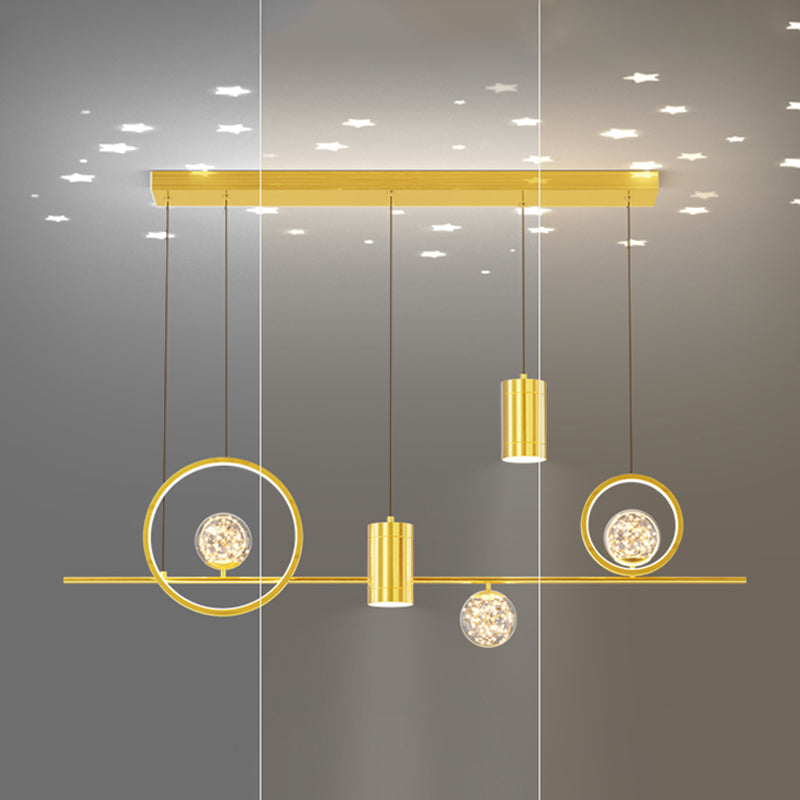 Zeitgenössisches Insel Licht Geometrisches Metall 7-Licht-Insel Deckenleuchte