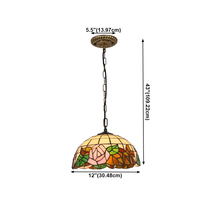 Bowl Handcrafted Art Glass Ceiling Pendant Light Tiffany Drop Pendant with 1 Light