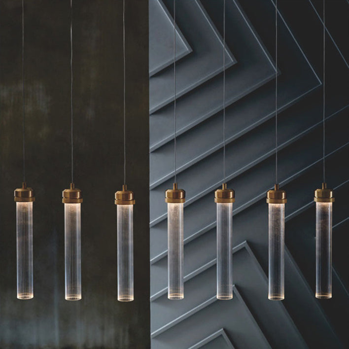 Contemporary Glass Hanging Light 1-Light Cylinder Suspension Pendant for Bedroom