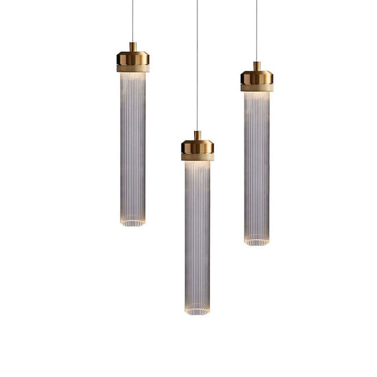 Contemporary Glass Hanging Light 1-Light Cylinder Suspension Pendant for Bedroom