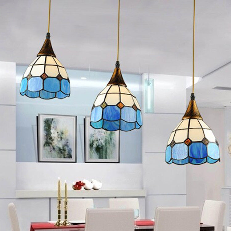 Glass Bowl Shape Hanging Lights Tiffany Style Hanging Mount Fixture for Restaurant