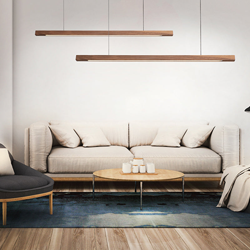 Zeitgenössische Insel Leichtes lineares Holz 1 helle Inselpendelleuchte für Küche